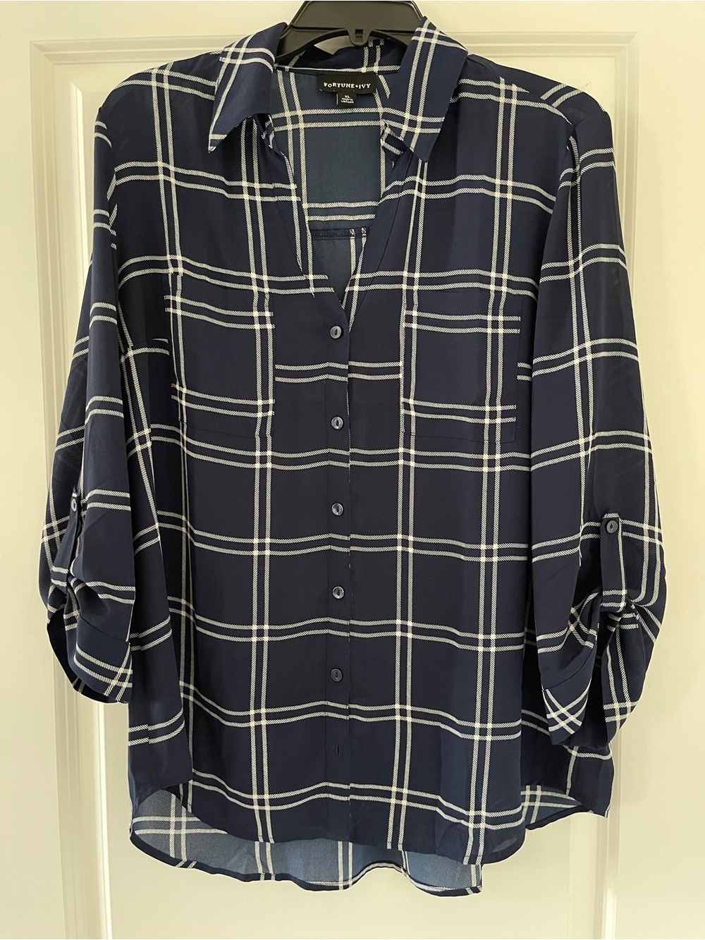 Fortune + Ivy Navy Christelle Button-Down Blouse